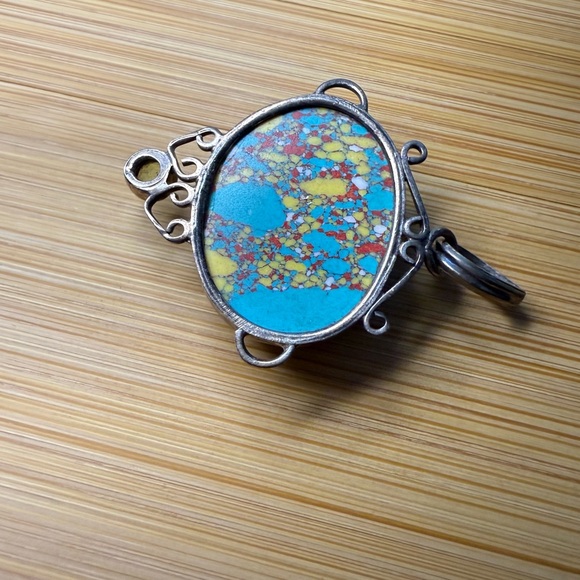 Vintage Silver Multicolored Speckled Sone Necklace Pendant - Picture 4 of 9